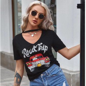 NWOT - Car Slogan Graphic Choker Neck T-Shirt